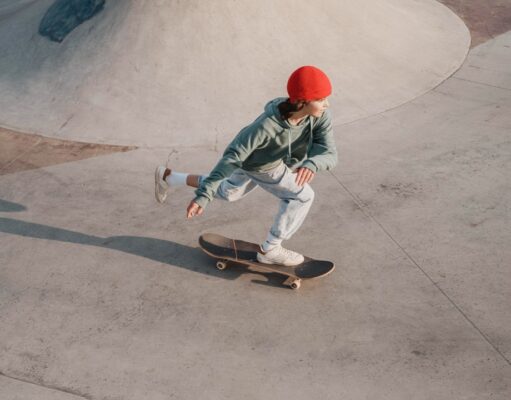 skateboarding on a skate park